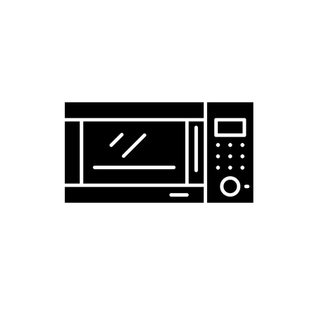 Microwave oven black icon, concept vector sign on isolated background. Microwave oven illustration, symbolのイラスト素材