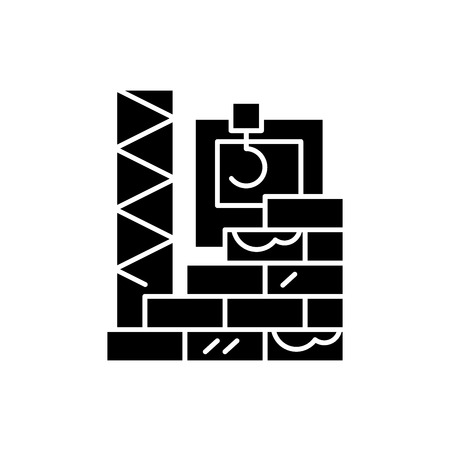 High-rise construction black icon, concept vector sign on isolated background. High-rise construction illustration, symbolのイラスト素材