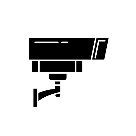 Security camera black icon, concept vector sign on isolated background. Security camera illustration, symbolのイラスト素材