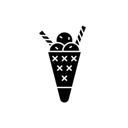 Tasty ice cream black icon, concept vector sign on isolated background. Tasty ice cream illustration, symbolのイラスト素材