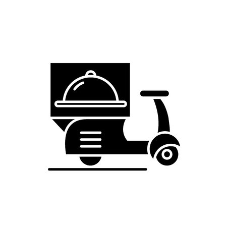 Delivery from restaurants black icon, concept vector sign on isolated background. Delivery from restaurants illustration, symbolのイラスト素材