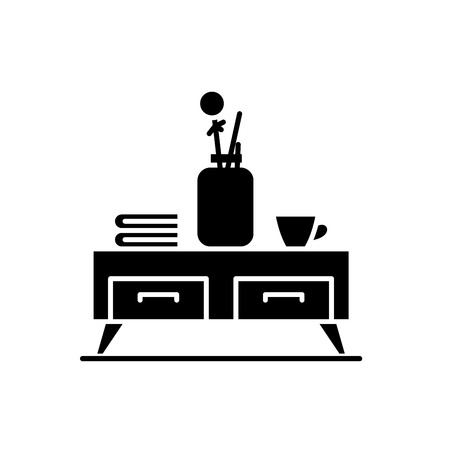 Tea table black icon, concept vector sign on isolated background. Tea table illustration, symbolのイラスト素材