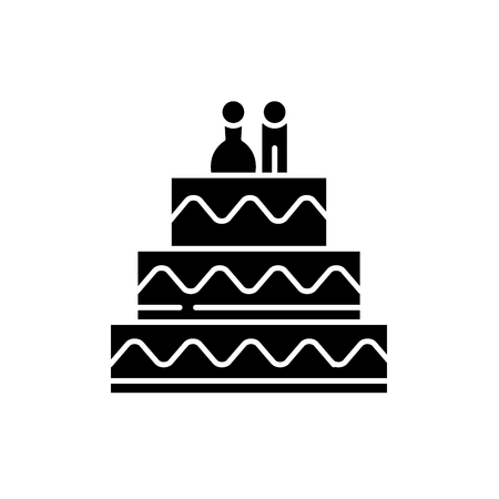 Cake for lovers black icon, concept vector sign on isolated background. Cake for lovers illustration, symbolのイラスト素材