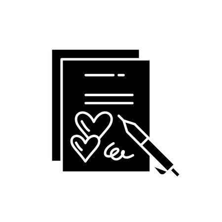 Marriage contract black icon, concept vector sign on isolated background. Marriage contract illustration, symbolのイラスト素材