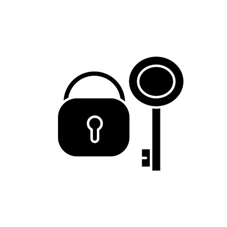 Lock with key black icon, concept vector sign on isolated background. Lock with key illustration, symbolのイラスト素材