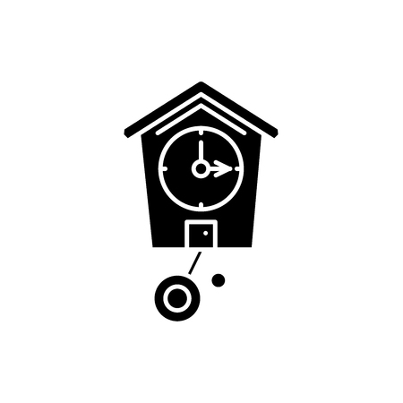 Cuckoo-clock black icon, concept vector sign on isolated background. Cuckoo-clock illustration, symbolのイラスト素材
