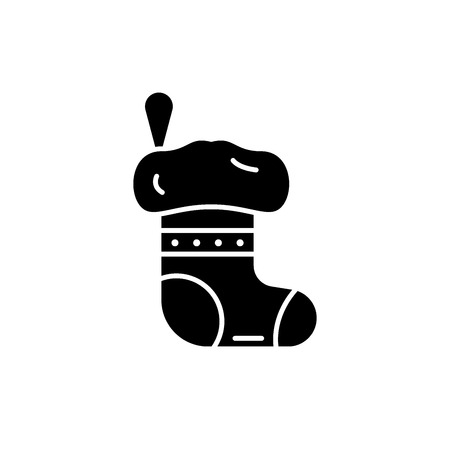 Christmas sock black icon, concept vector sign on isolated background. Christmas sock illustration, symbolのイラスト素材