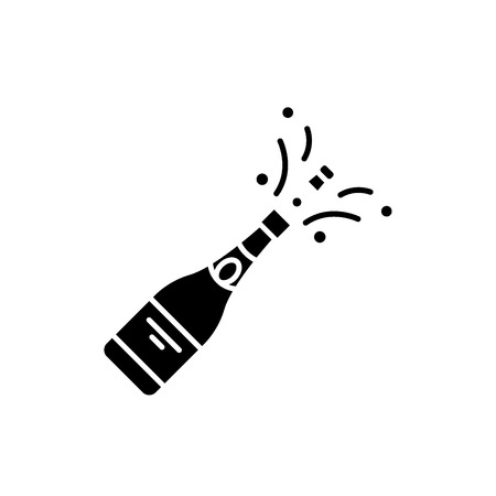 Champagne opening black icon, concept vector sign on isolated background. Champagne opening illustration, symbolのイラスト素材