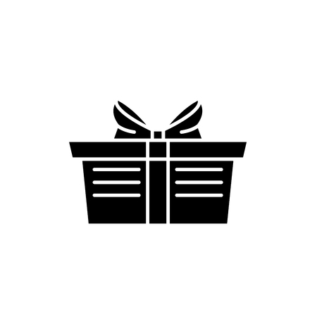 Wrapped gift basket black icon, concept vector sign on isolated background. Wrapped gift basket illustration, symbolのイラスト素材