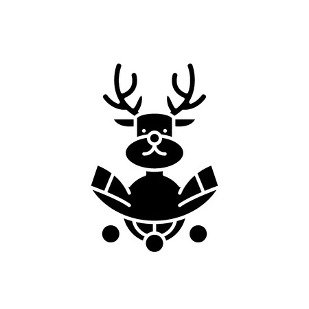 Christmas deer decoration black icon, concept vector sign on isolated background. Christmas deer decoration illustration, symbolのイラスト素材