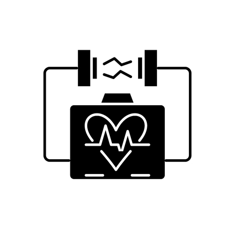 Heart stimulation black icon, concept vector sign on isolated background. Heart stimulation illustration, symbolのイラスト素材