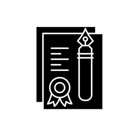Certification system black icon, concept vector sign on isolated background. Certification system illustration, symbolのイラスト素材