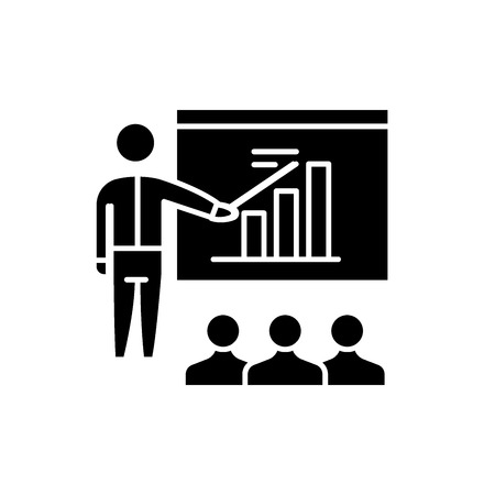 Business plan presentation black icon, concept vector sign on isolated background. Business plan presentation illustration, symbolのイラスト素材