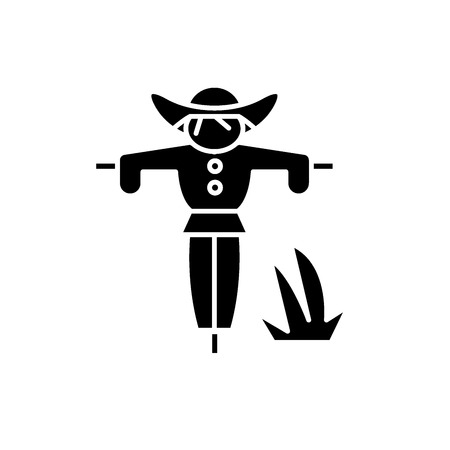 Scarecrow black icon, concept vector sign on isolated background. Scarecrow illustration, symbolのイラスト素材