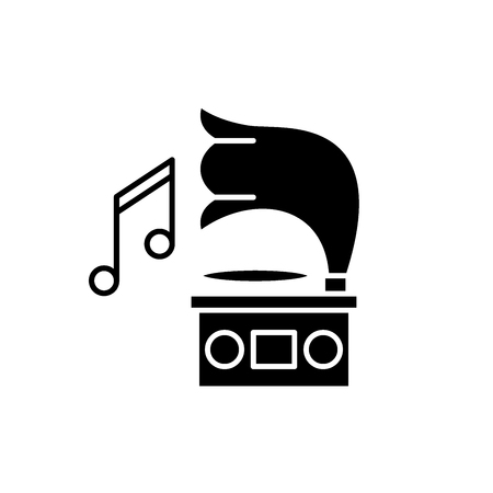 Gramophone black icon, concept vector sign on isolated background. Gramophone illustration, symbolのイラスト素材