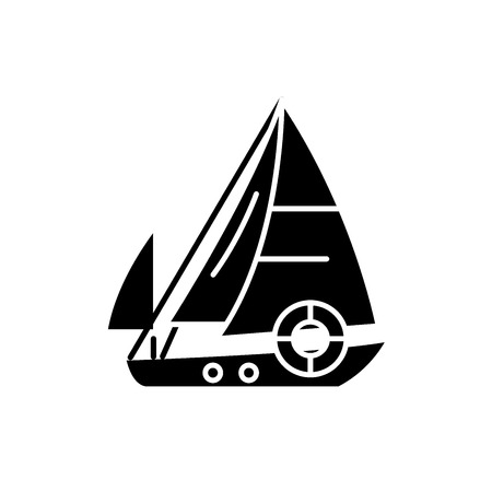 Sailboat black icon, concept vector sign on isolated background. Sailboat illustration, symbolのイラスト素材