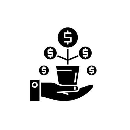 Money tree black icon, concept vector sign on isolated background. Money tree illustration, symbolのイラスト素材