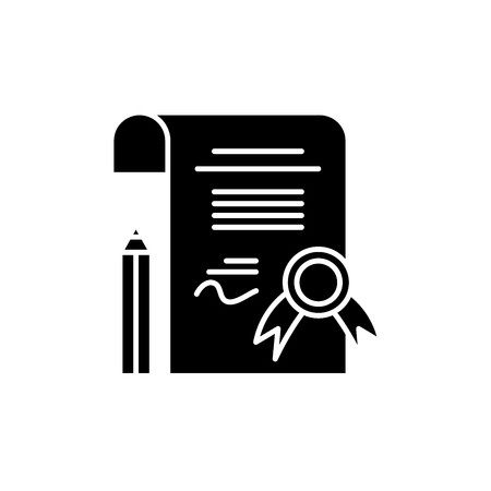 Diploma black icon, concept vector sign on isolated background. Diploma illustration, symbolのイラスト素材