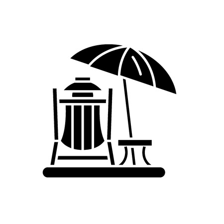 Beach vacation black icon, concept vector sign on isolated background. Beach vacation illustration, symbolのイラスト素材