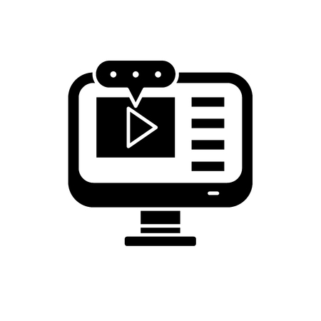 Video lessons black icon, concept vector sign on isolated background. Video lessons illustration, symbolのイラスト素材