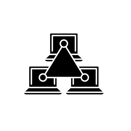 Computer working group black icon, concept vector sign on isolated background. Computer working group illustration, symbolのイラスト素材