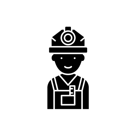 Engineer black icon, concept vector sign on isolated background. Engineer illustration, symbolのイラスト素材