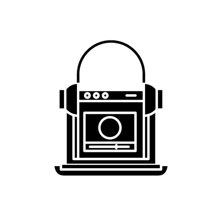 Online school black icon, concept vector sign on isolated background. Online school illustration, symbolのイラスト素材