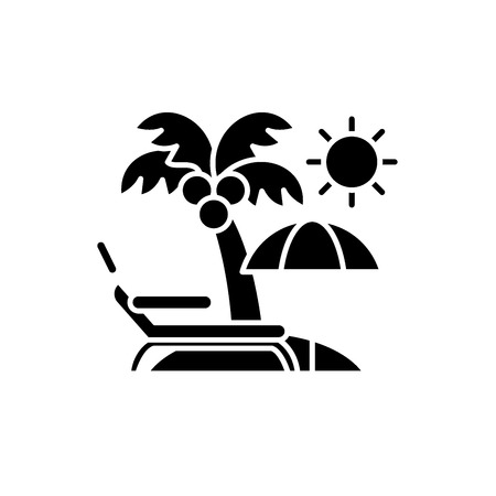 Holidays by the sea black icon, concept vector sign on isolated background. Holidays by the sea illustration, symbolのイラスト素材