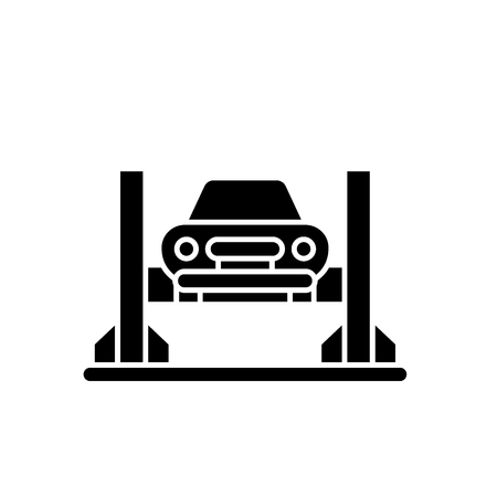 Car repair shop black icon, concept vector sign on isolated background. Car repair shop illustration, symbolのイラスト素材