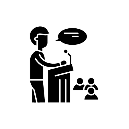 Speaker black icon, concept vector sign on isolated background. Speaker illustration, symbolのイラスト素材