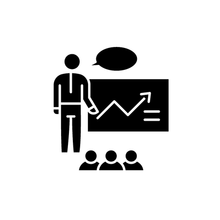 Business presentation black icon, concept vector sign on isolated background. Business presentation illustration, symbolのイラスト素材