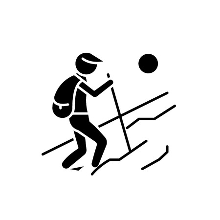 Tourist walk black icon, concept vector sign on isolated background. Tourist walk illustration, symbolのイラスト素材