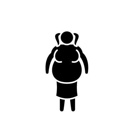 Fat woman black icon, concept vector sign on isolated background. Fat woman illustration, symbolのイラスト素材