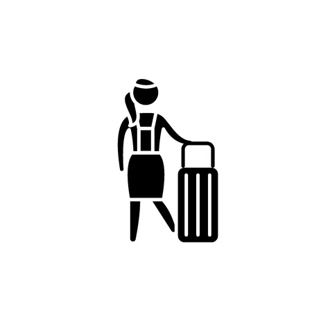Women's travel black icon, concept vector sign on isolated background. Women's travel illustration, symbolのイラスト素材