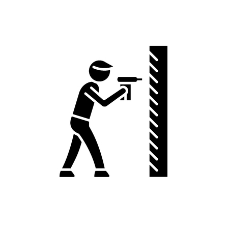 Work as a drill black icon, concept vector sign on isolated background. Work as a drill illustration, symbolのイラスト素材