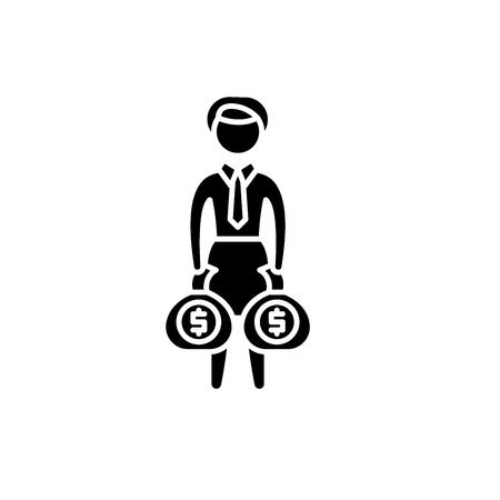 Rich business woman black icon, concept vector sign on isolated background. Rich business woman illustration, symbolのイラスト素材