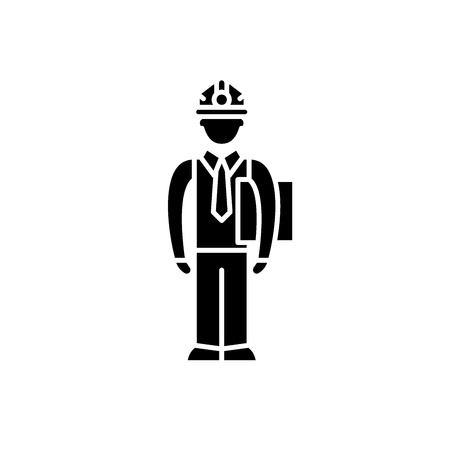 Production manager black icon, concept vector sign on isolated background. Production manager illustration, symbolのイラスト素材