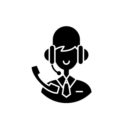 Support consultant black icon, concept vector sign on isolated background. Support consultant illustration, symbolのイラスト素材