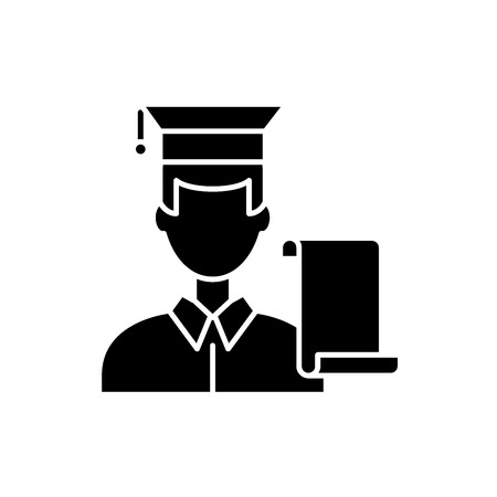 Professor teacher black icon, concept vector sign on isolated background. Professor teacher illustration, symbolのイラスト素材