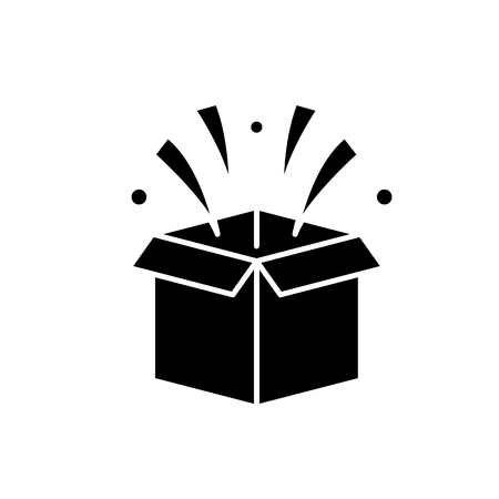 Surprise in box black icon, concept vector sign on isolated background. Surprise in box illustration, symbolのイラスト素材