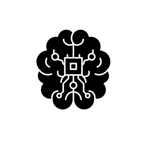 Brain chipset black icon, concept vector sign on isolated background. Brain chipset illustration, symbolのイラスト素材