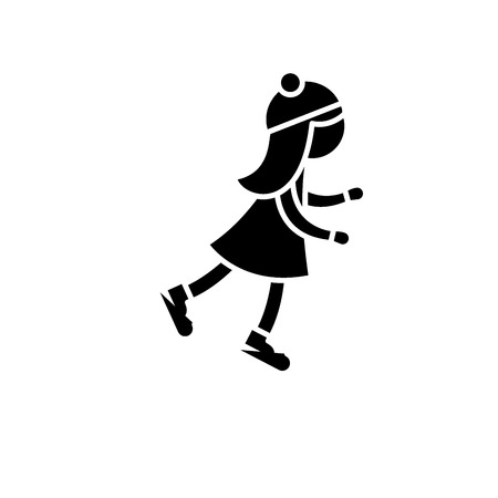 Girl skating black icon, concept vector sign on isolated background. Girl skating illustration, symbolのイラスト素材