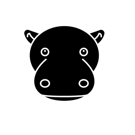 Funny hippo black icon, concept vector sign on isolated background. Funny hippo illustration, symbolのイラスト素材