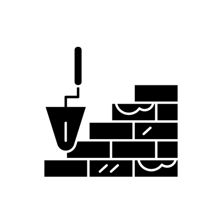Brick laying black icon, concept vector sign on isolated background. Brick laying illustration, symbolのイラスト素材
