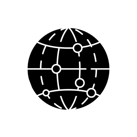 Global data encryption black icon, concept vector sign on isolated background. Global data encryption illustration, symbolのイラスト素材