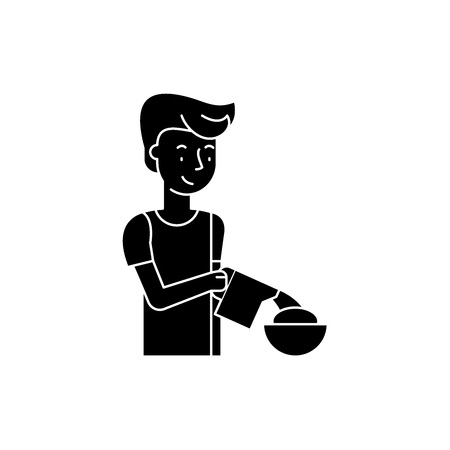 Cooking breakfast black icon, concept vector sign on isolated background. Cooking breakfast illustration, symbolのイラスト素材