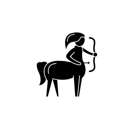 Sagittarius zodiac sign black icon, concept vector sign on isolated background. Sagittarius zodiac sign illustration, symbolのイラスト素材