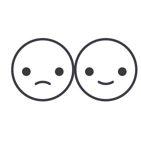 Happy And Sad Emoji concept line editable vector concept icon. Happy And Sad Emoji concept linear emotion illustrationのイラスト素材
