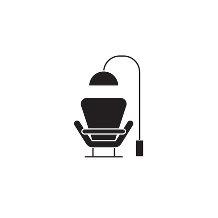 Armchair with a lamp black vector concept icon. Armchair with a lamp flat illustration, sign, symbolのイラスト素材