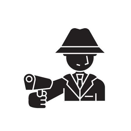 Armed man black vector concept icon. Armed man flat illustration, sign, symbolのイラスト素材